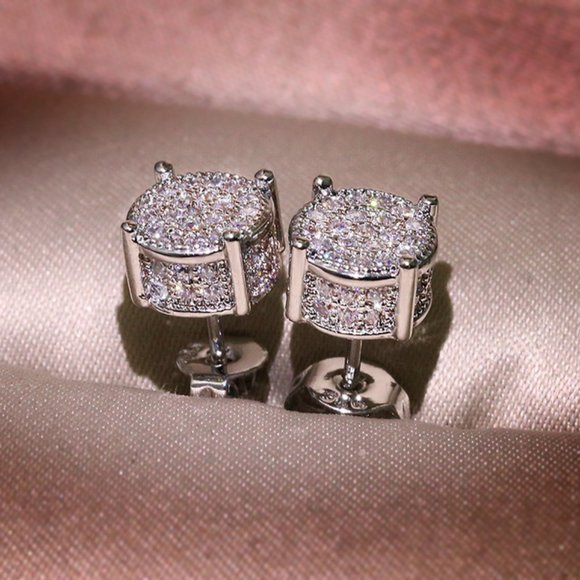 18K White Gold Diamond All Around Stud Earrings - Picture 3 of 3